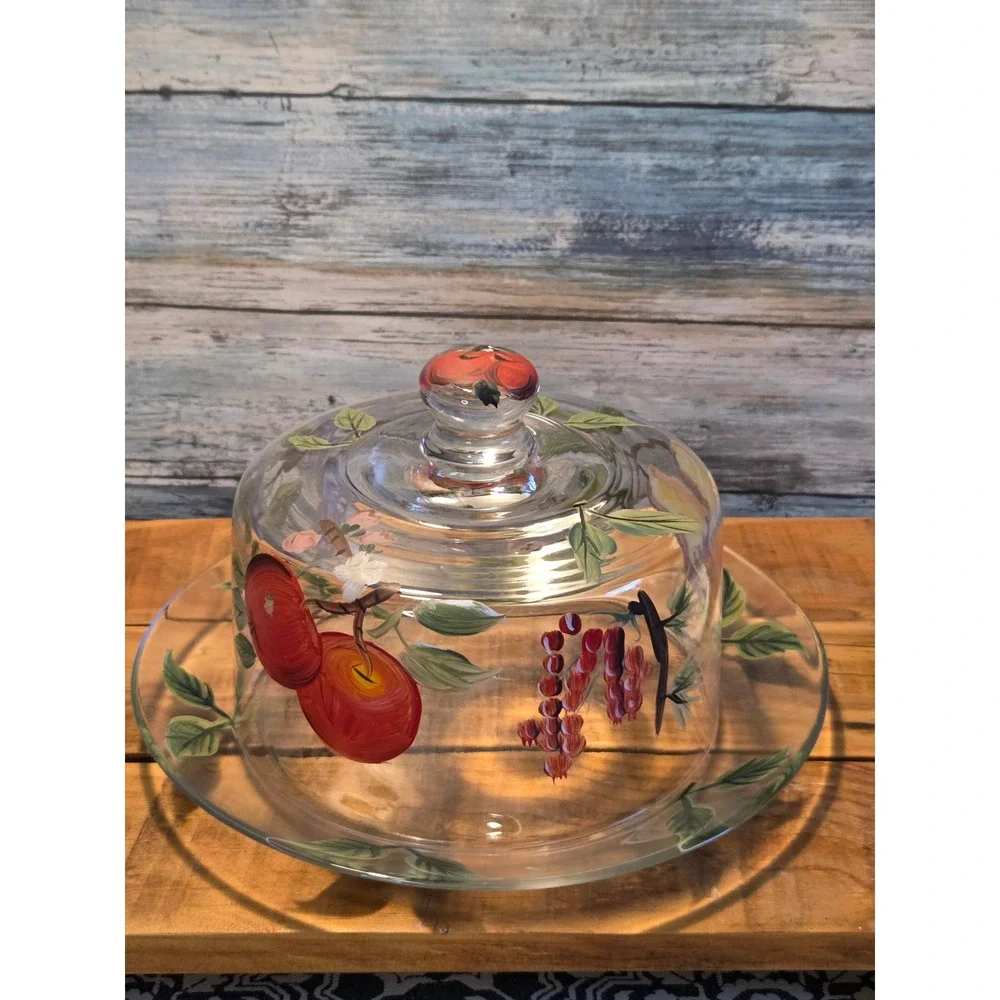 Home Essentials and Beyond Glass Covered Cheese Dome Hand‎ Painted Fruit Design